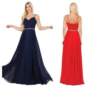 Dancing Queen - 4030 Sweetheart Neck Lace-up Back A-Line Prom Dress Navy Med